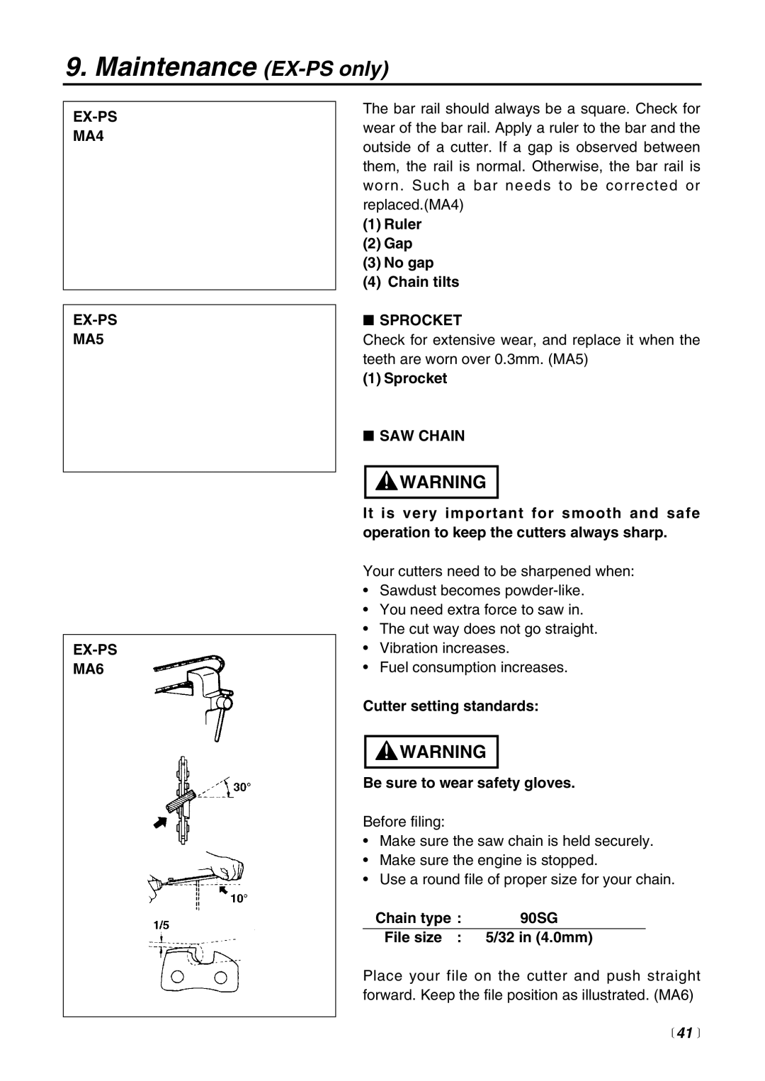 RedMax EX-HE, EXZ-PU, EX2-BC, EX-LRT manual EX-PS MA4 MA5 MA6, Sprocket, SAW Chain 