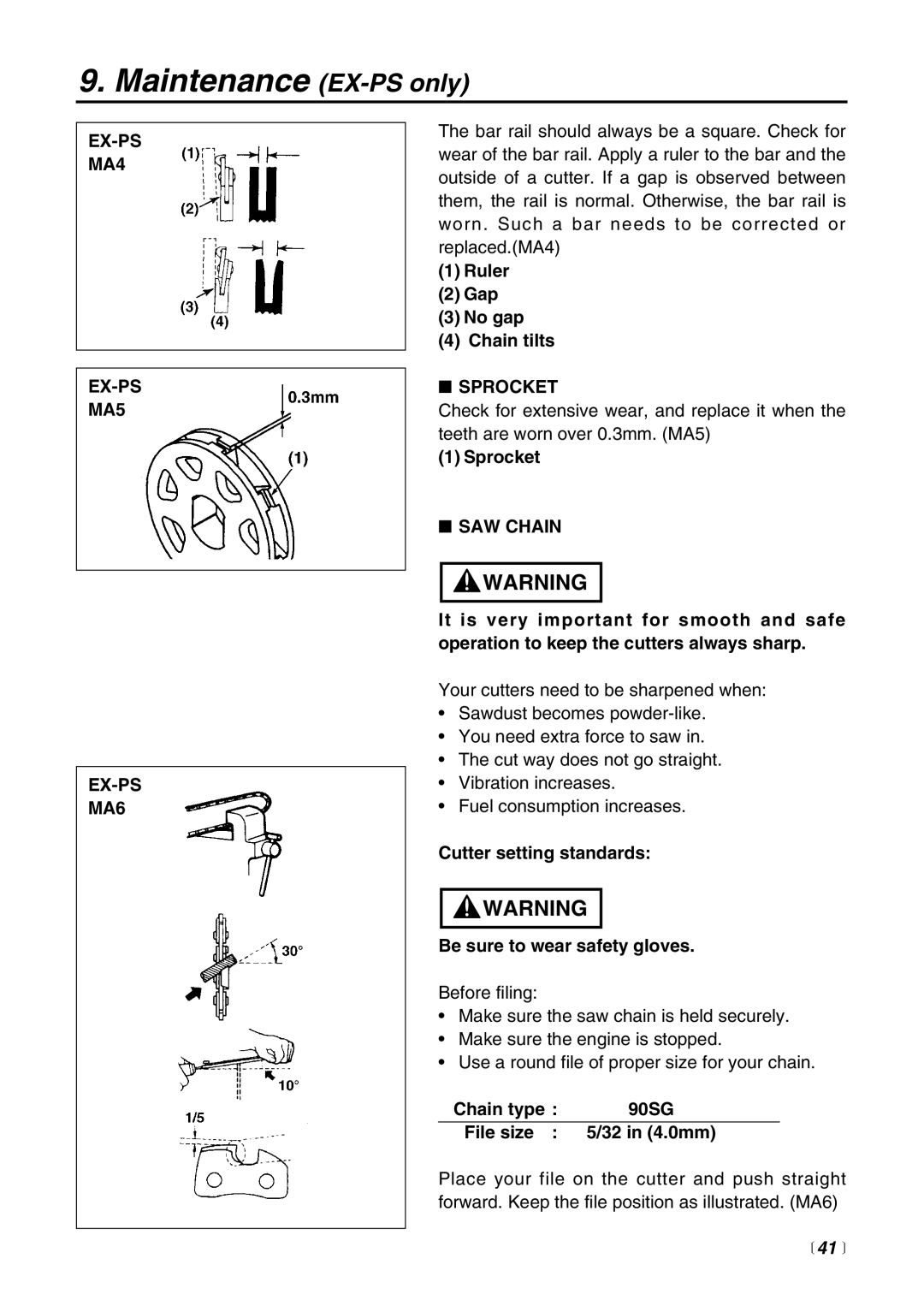 RedMax EXZ2401S-BC manual EX-PS MA4 MA5 MA6, Sprocket, SAW Chain 