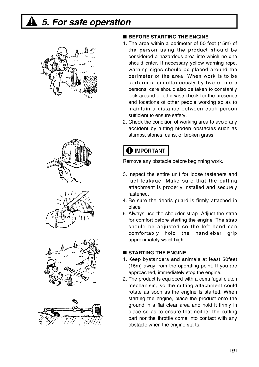 RedMax EXZ2401S-BC manual Before Starting the Engine,  9  