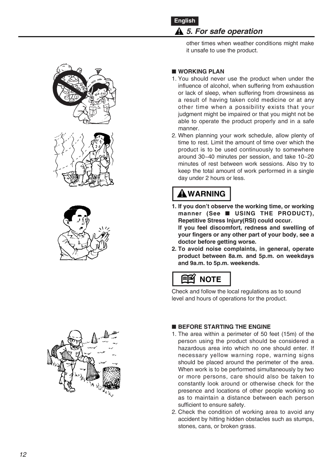 RedMax EXZ2401S-PH-CA manual Working Plan, Before Starting the Engine 