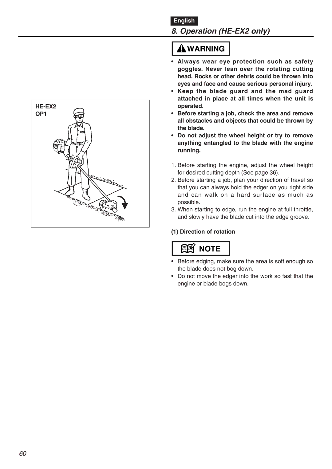 RedMax EXZ2401S-PH-CA manual Operation HE-EX2 only, HE-EX2 OP1, Direction of rotation 