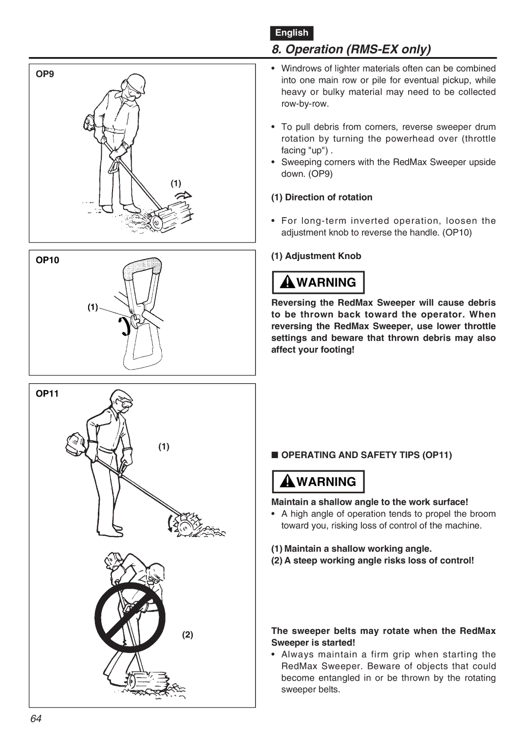 RedMax EXZ2401S-PH-CA manual OP9, OP10 OP11, Operating and Safety Tips OP11, Maintain a shallow angle to the work surface 