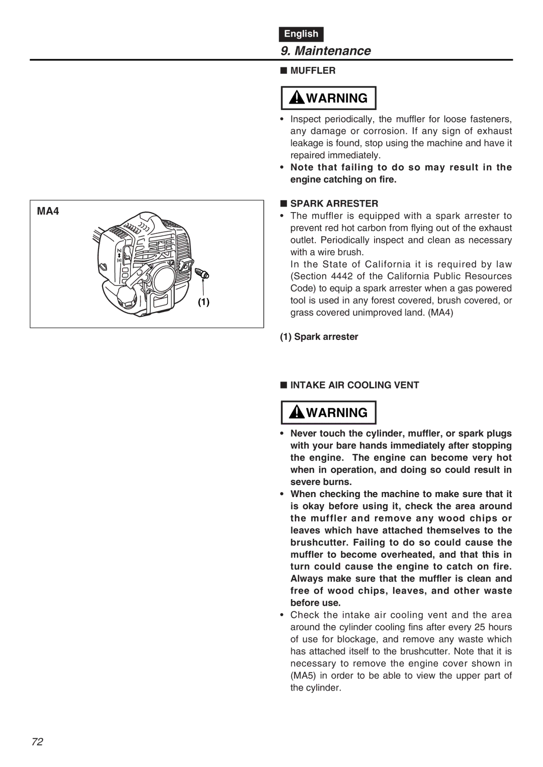 RedMax EXZ2401S-PH-CA manual Muffler, Spark Arrester, Intake AIR Cooling Vent 