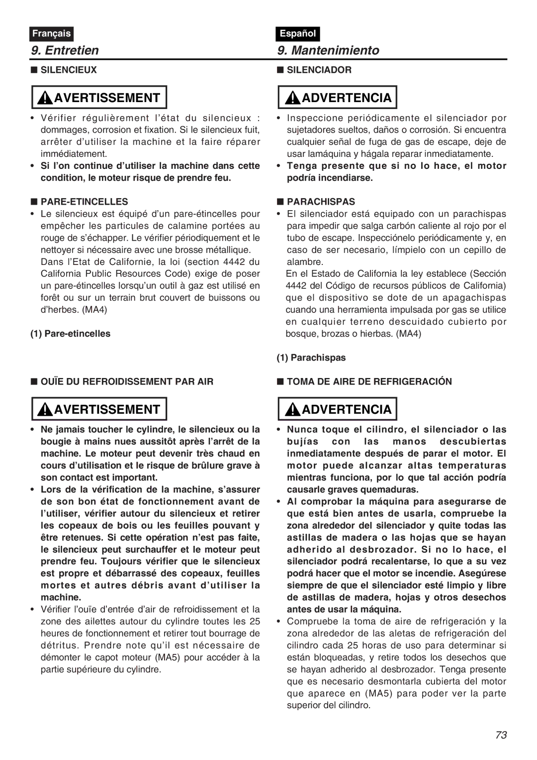 RedMax EXZ2401S-PH manual Pare-Etincelles, Ouïe DU Refroidissement PAR AIR, Parachispas, Toma DE Aire DE Refrigeración 