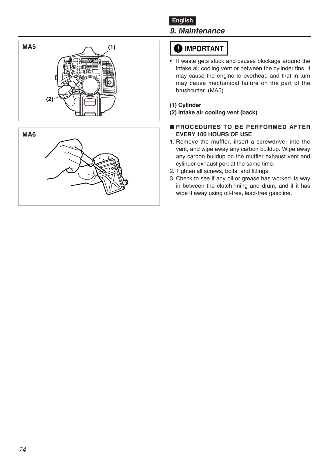 RedMax EXZ2401S-PH-CA manual Cylinder Intake air cooling vent back, Procedures to be Performed After Every 100 Hours of USE 