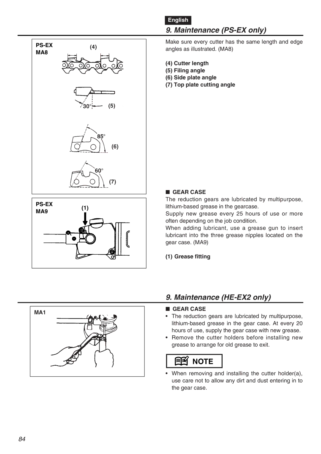 RedMax EXZ2401S-PH-CA manual Maintenance HE-EX2 only, PS-EX MA8 MA9 MA1 