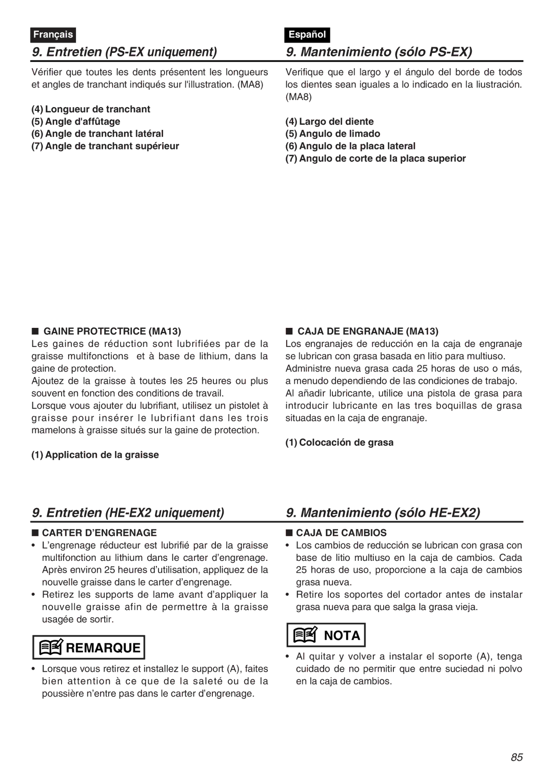 RedMax EXZ2401S-PH Entretien HE-EX2 uniquement Mantenimiento sólo HE-EX2, Gaine Protectrice MA13 Caja DE Engranaje MA13 