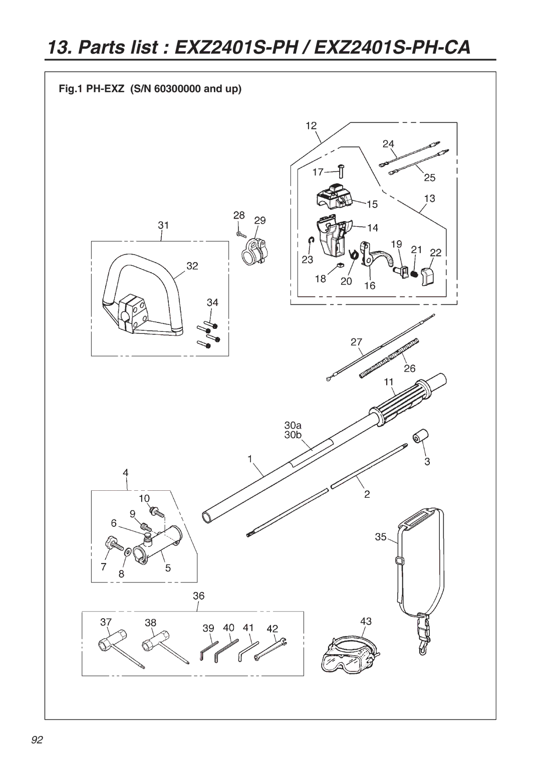 RedMax manual Parts list EXZ2401S-PH / EXZ2401S-PH-CA 