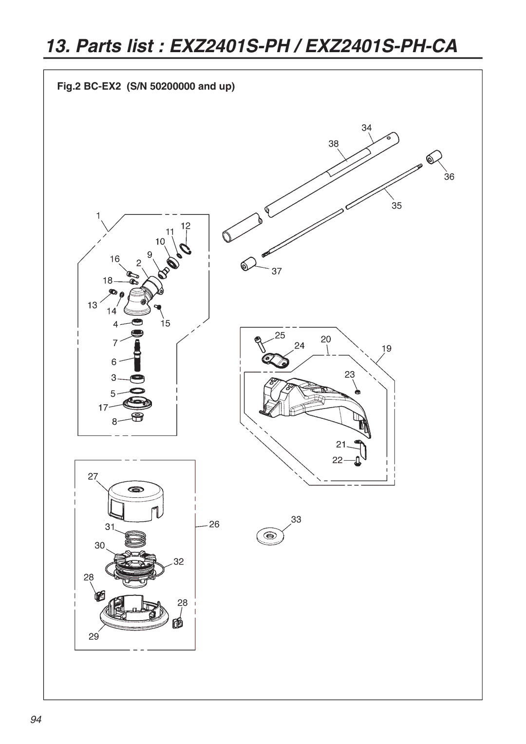 RedMax EXZ2401S-PH-CA manual BC-EX2 S/N 50200000 and up 