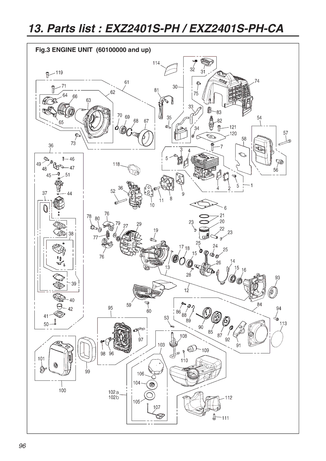 RedMax EXZ2401S-PH-CA manual Engine Unit 60100000 and up 