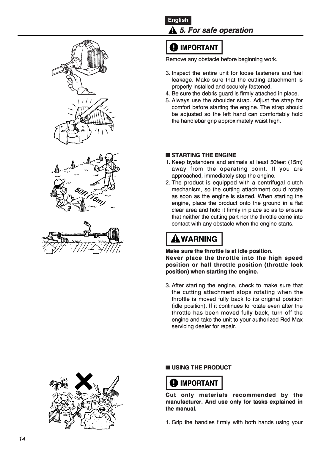 RedMax EXZ2401S-PH-CA manual For safe operation, English, Starting The Engine, Make sure the throttle is at idle position 
