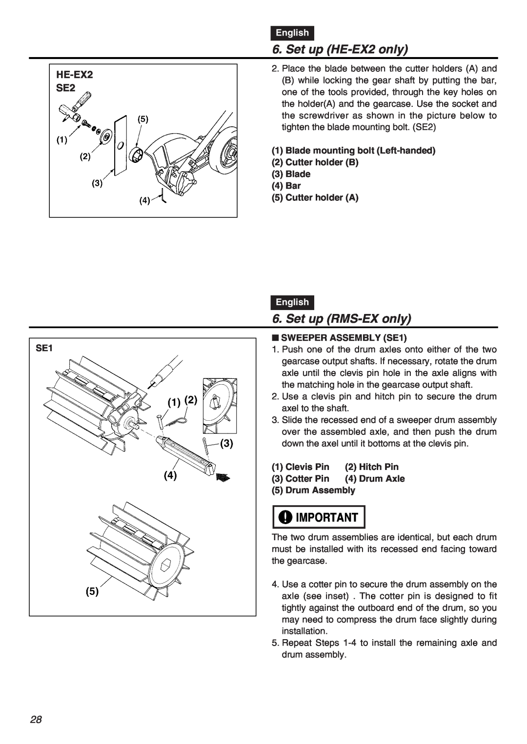 RedMax EXZ2401S-PH-CA manual Set up RMS-EX only, HE-EX2 SE2, Set up HE-EX2 only, English 