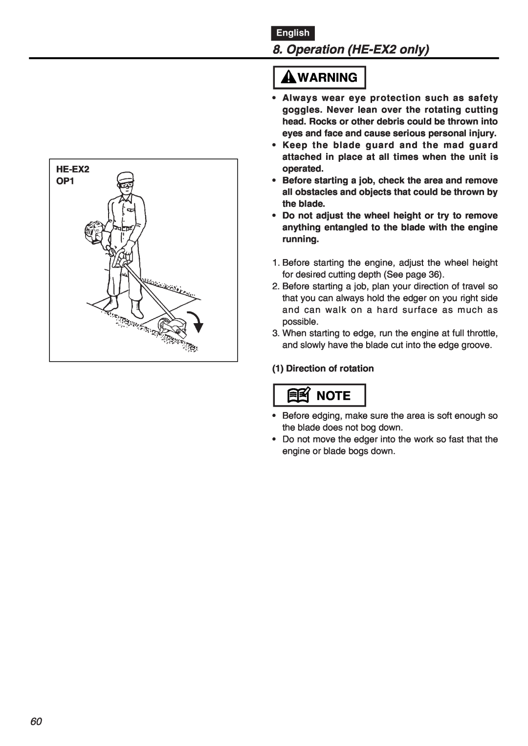 RedMax EXZ2401S-PH-CA manual Operation HE-EX2 only, English 