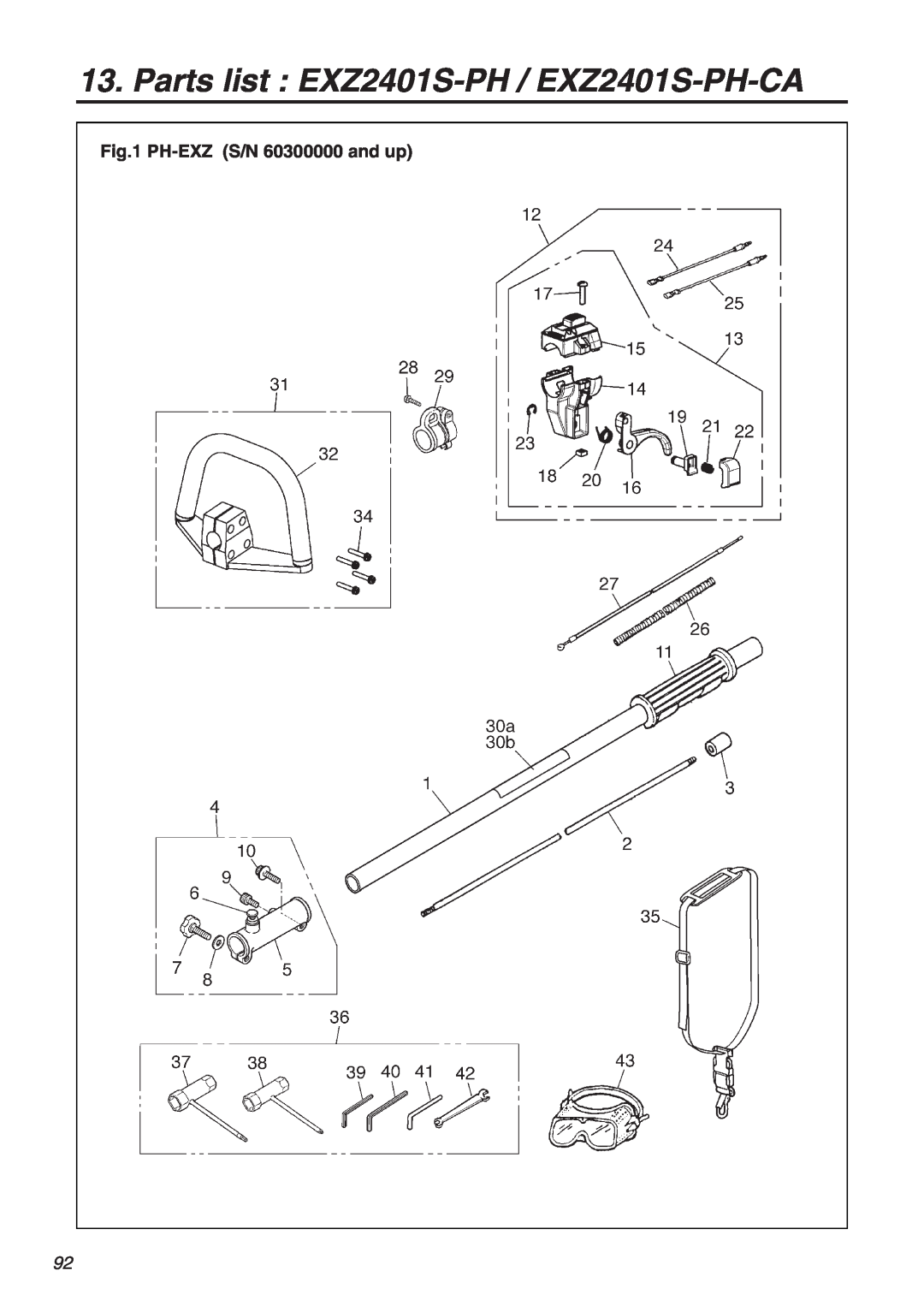 RedMax manual Parts list EXZ2401S-PH / EXZ2401S-PH-CA, PH-EXZ S/N 60300000 and up 