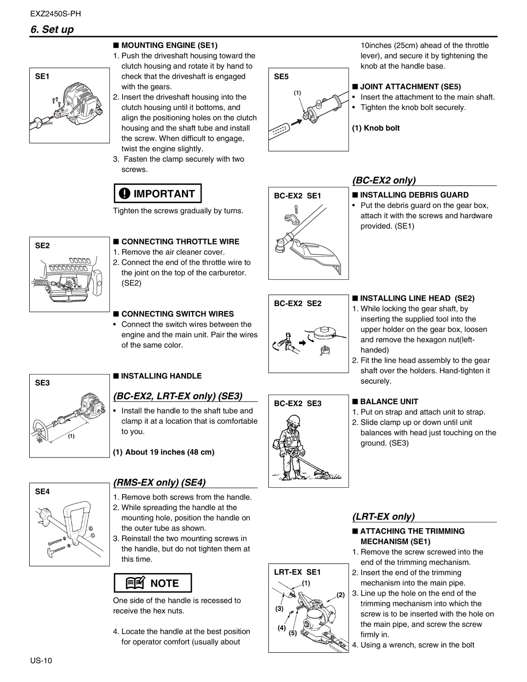 RedMax EXZ2450S-PH manual Set up 