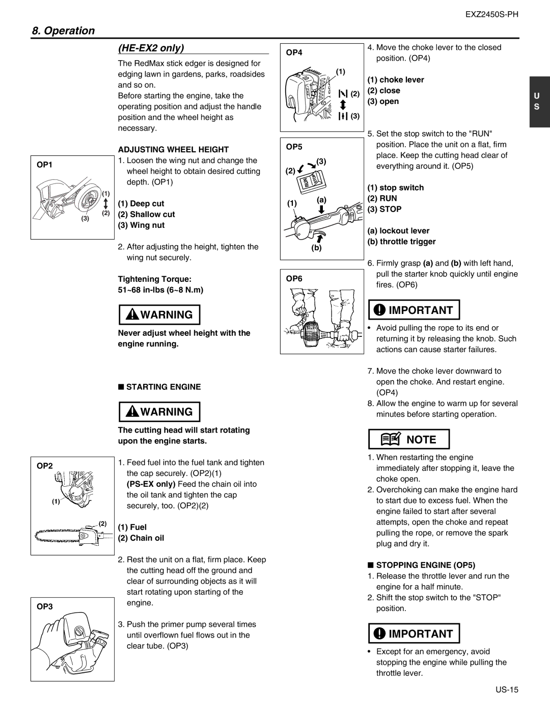 RedMax EXZ2450S-PH manual Operation 