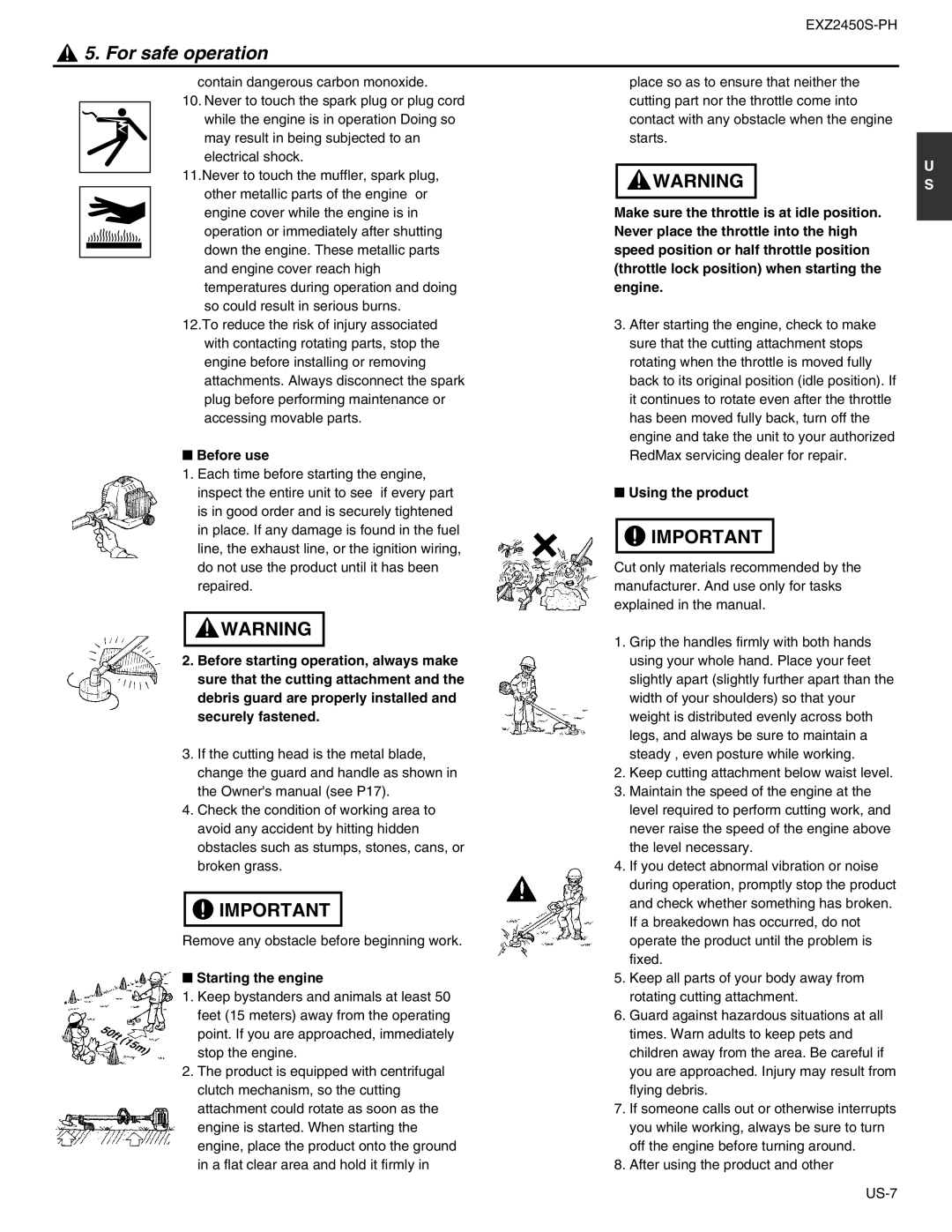 RedMax EXZ2450S-PH manual Before use, Using the product, Starting the engine 