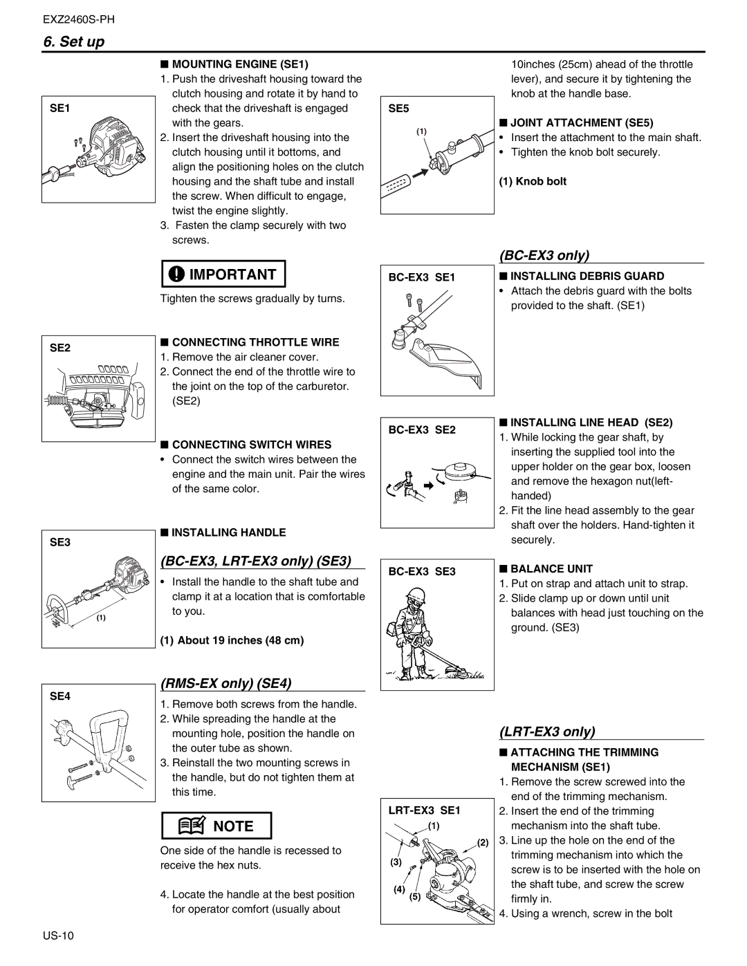 RedMax EXZ2460S-PH manual Set up 