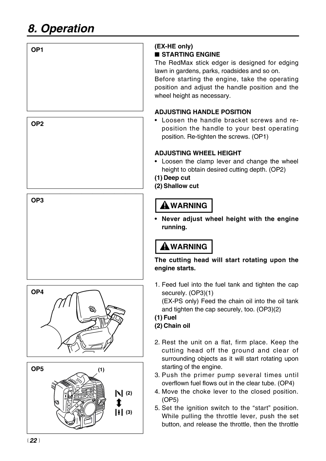 RedMax EXZ2500S-BC manual Operation,  22  