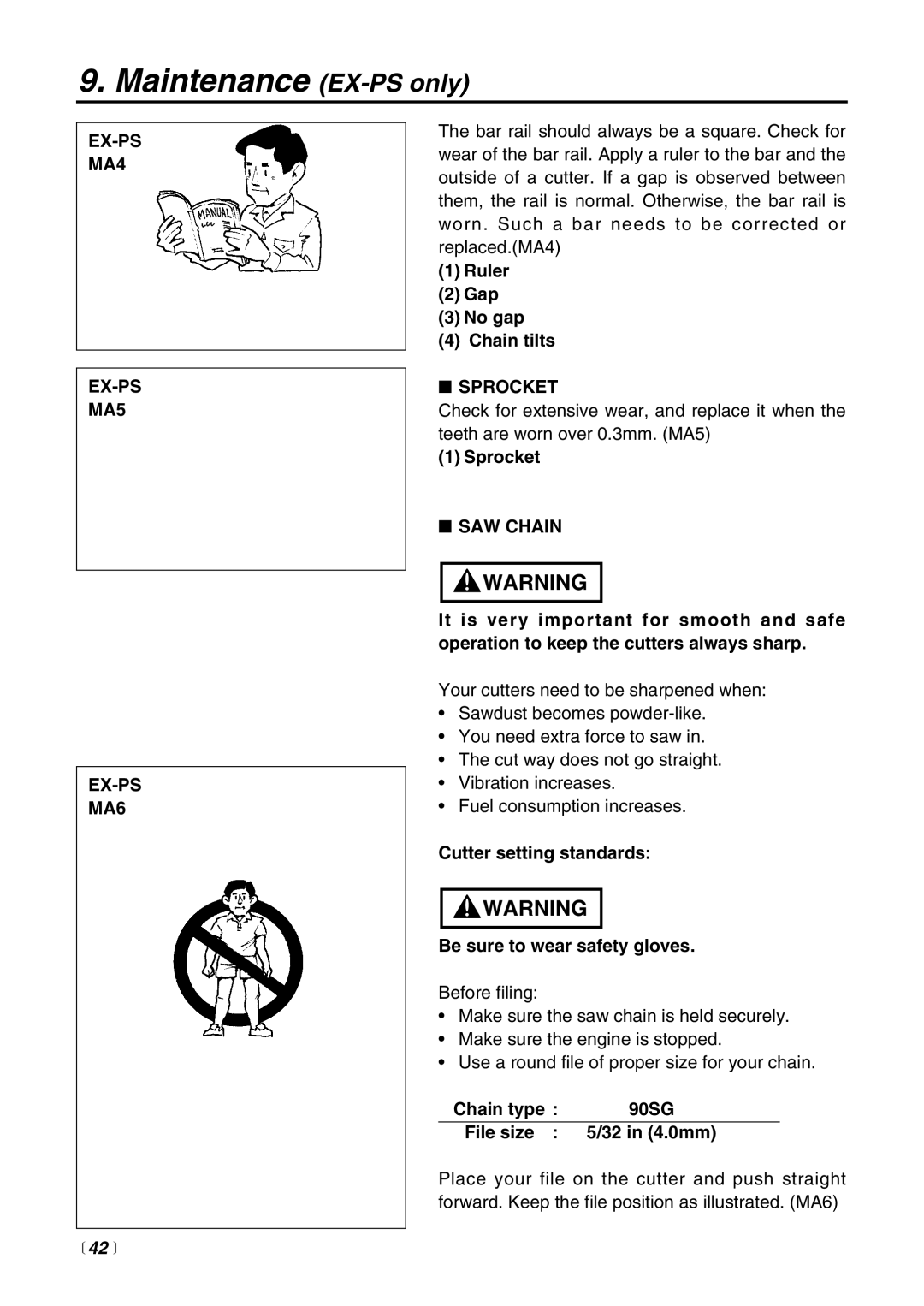 RedMax EXZ2500S-BC manual EX-PS MA4 MA5 MA6,  42 , Sprocket, SAW Chain 