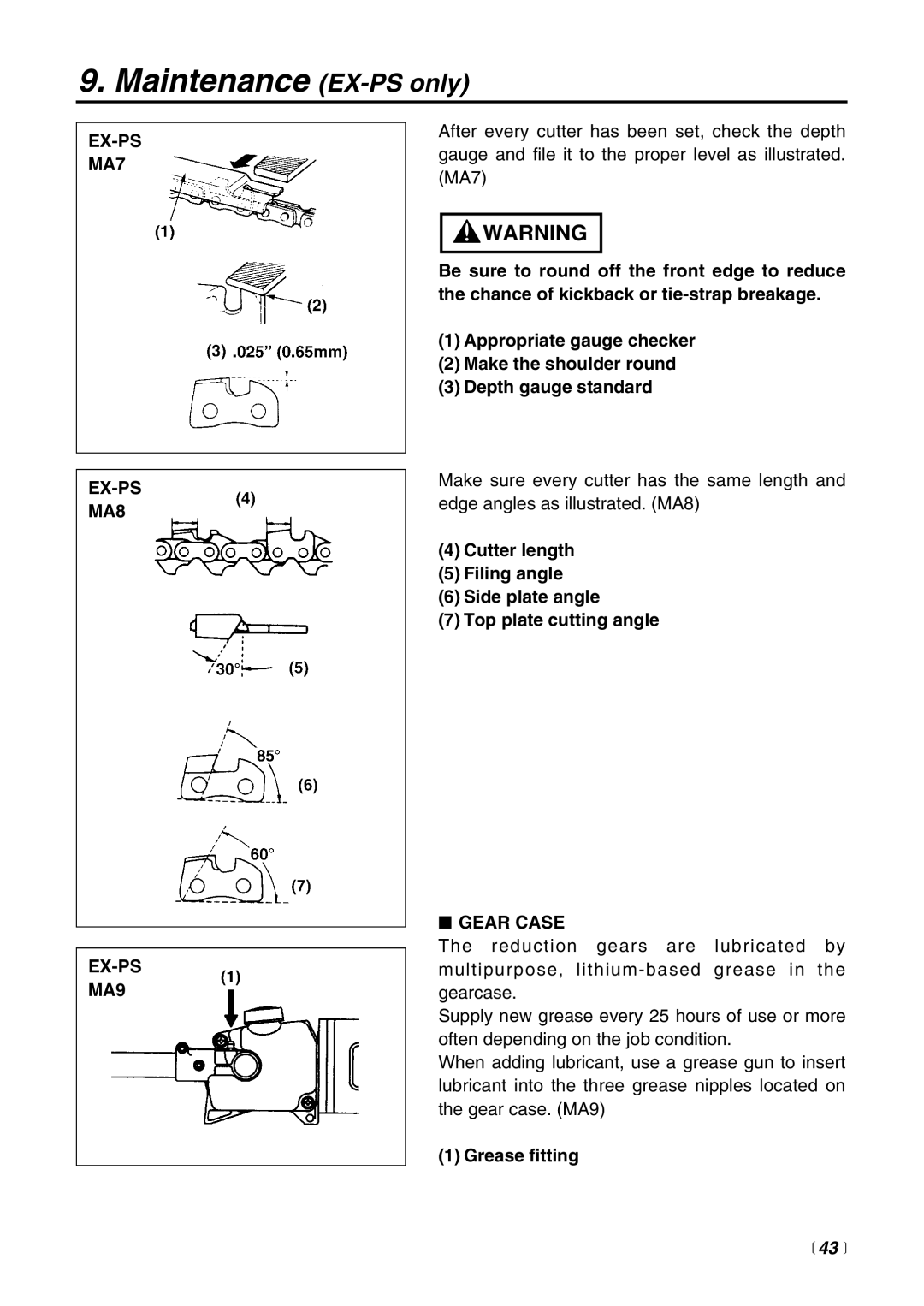 RedMax EXZ2500S-BC manual EX-PS MA7 MA8 MA9,  43  