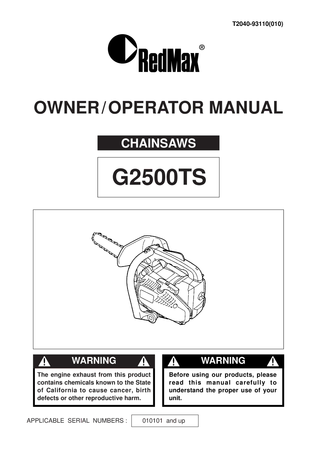 RedMax G2500TS manual T2040-93110010 