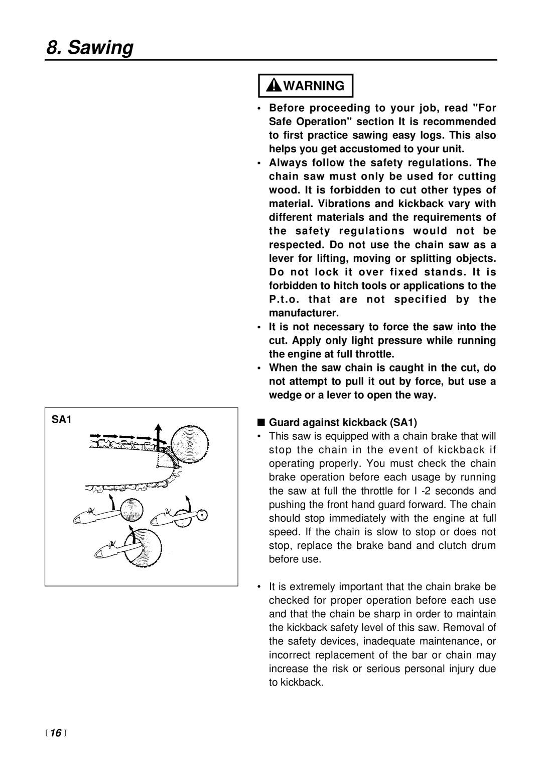RedMax G2500TS manual Sawing, SA1 