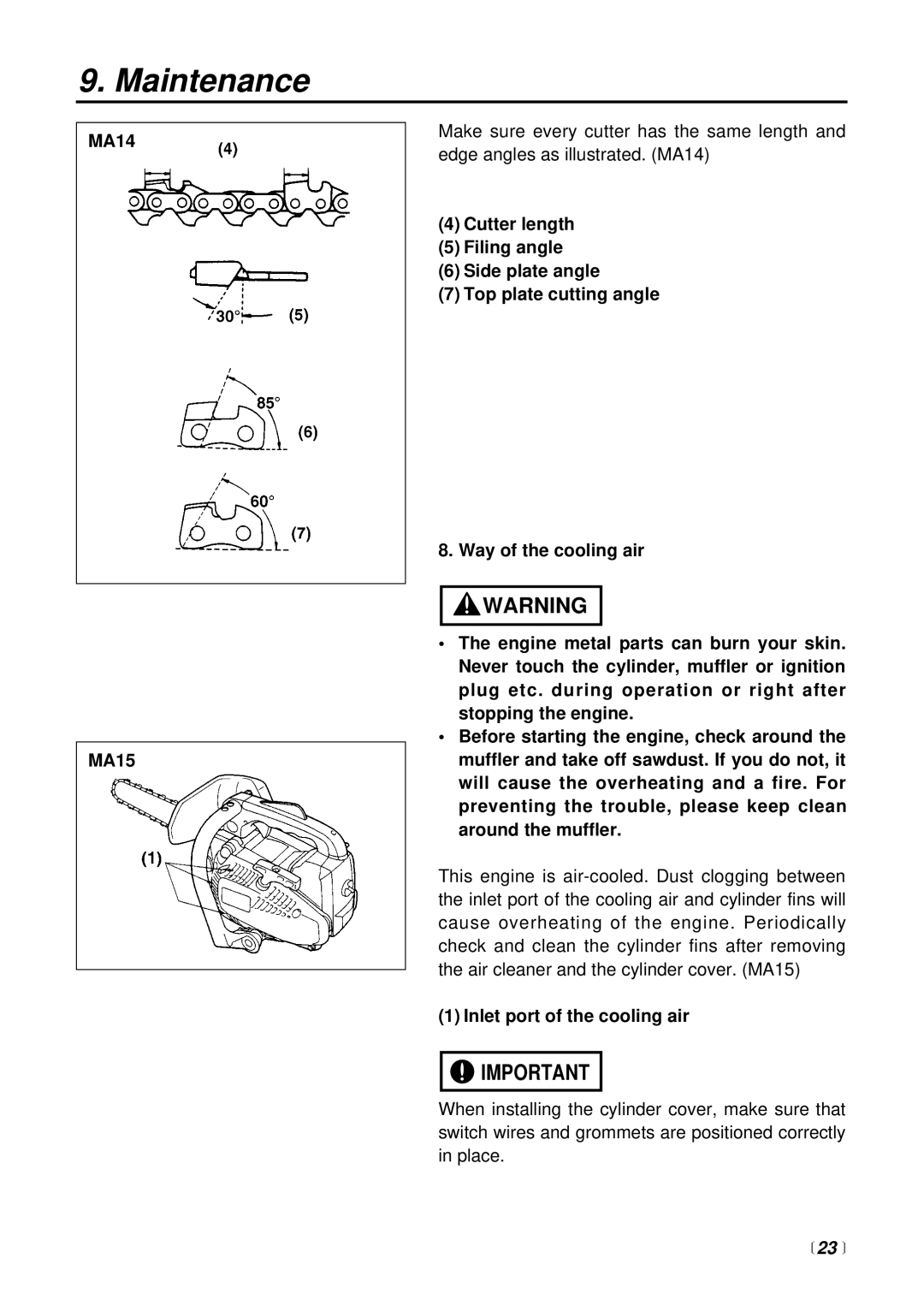 RedMax G2500TS manual MA14 MA15, Inlet port of the cooling air 