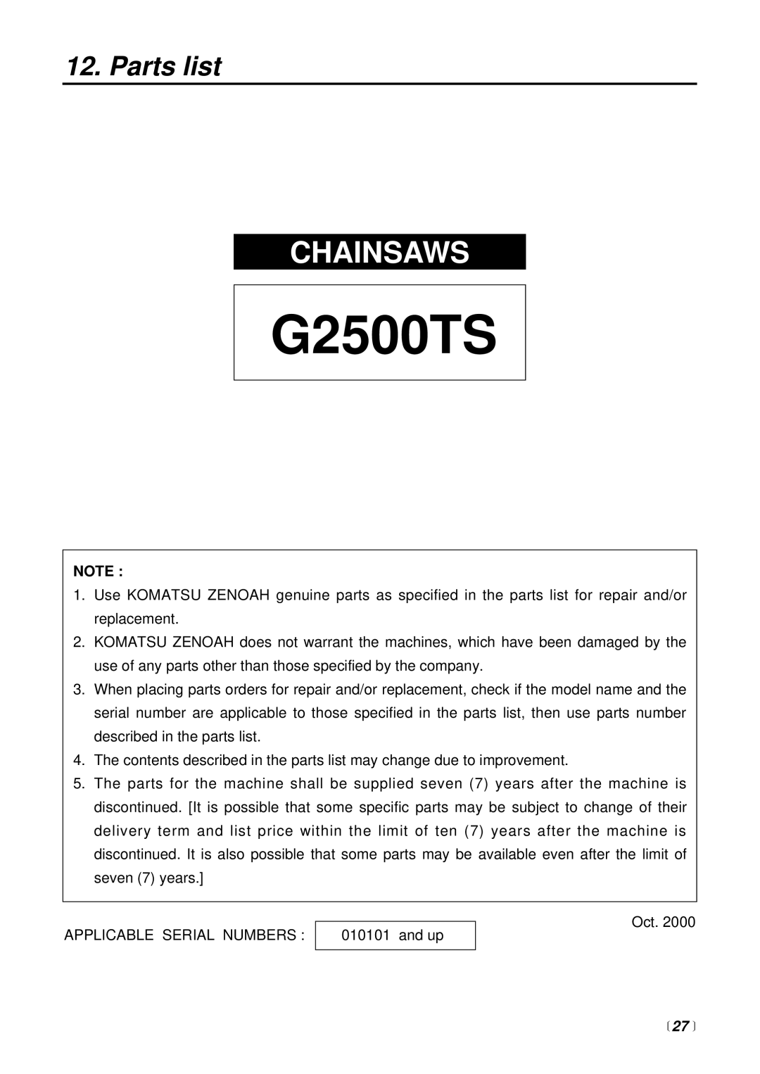 RedMax G2500TS manual Parts list 