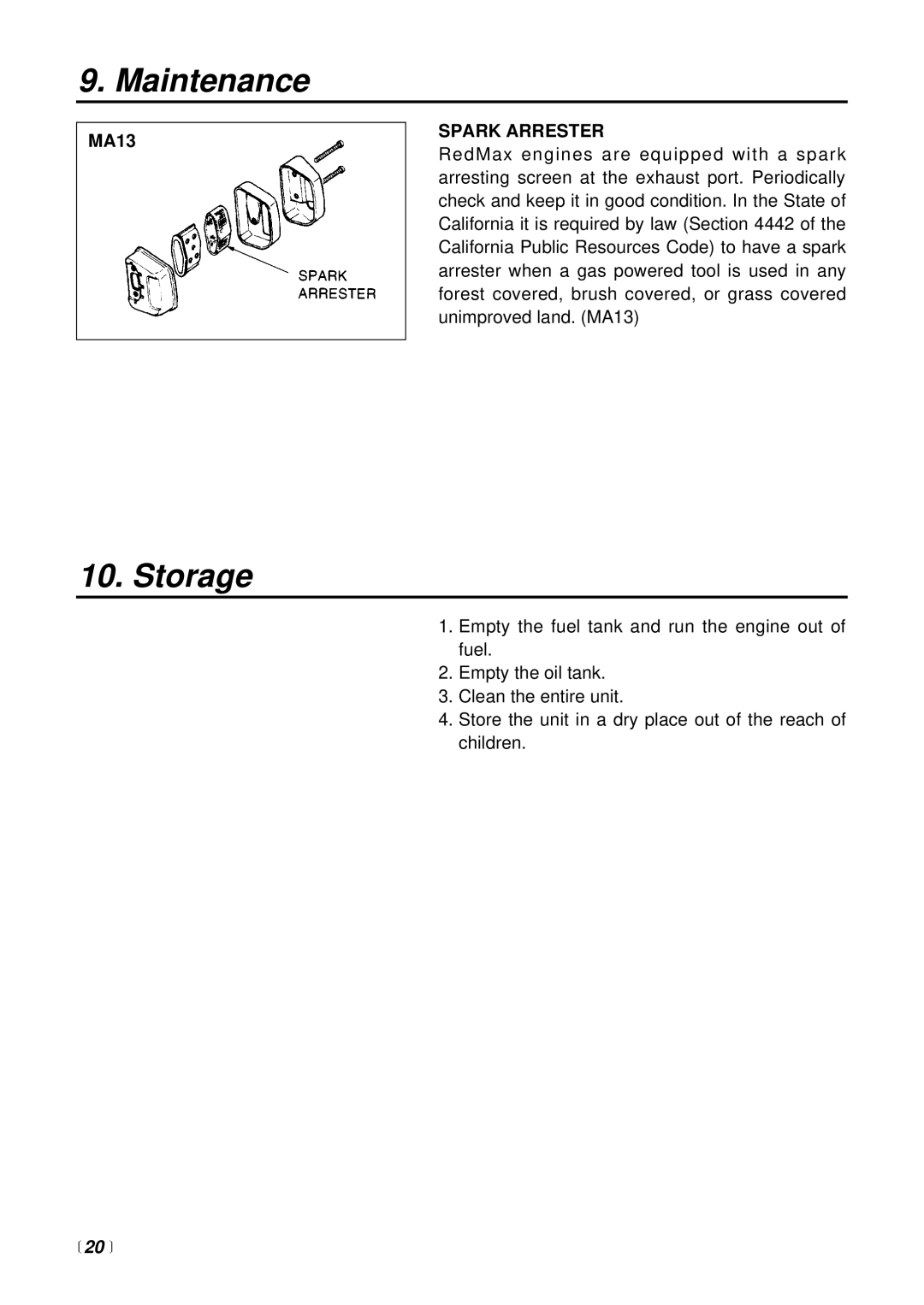 RedMax G310TS manual Storage, MA13, Spark Arrester 