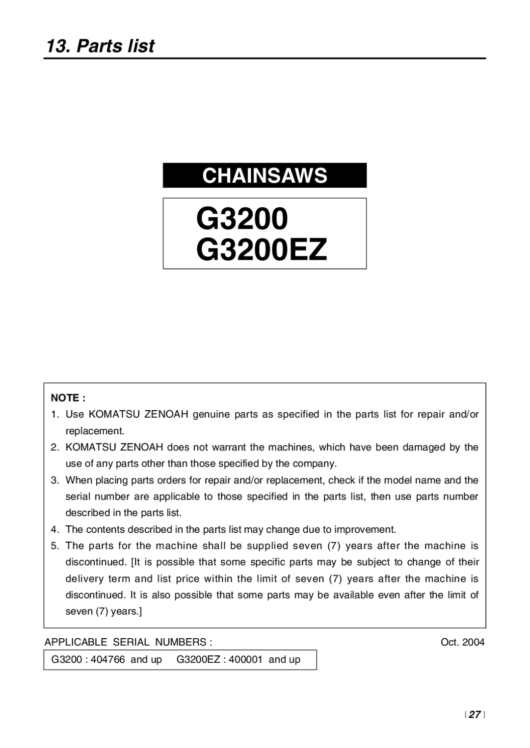 RedMax G3200EZ manual Parts list,  27  