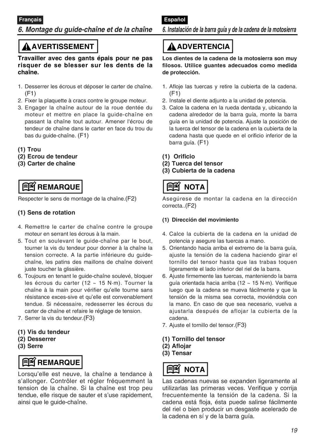 RedMax G5000AVS manual Los dientes de la cadena de la motosierra son muy, Filosos. Utilice guantes adecuados como medida 