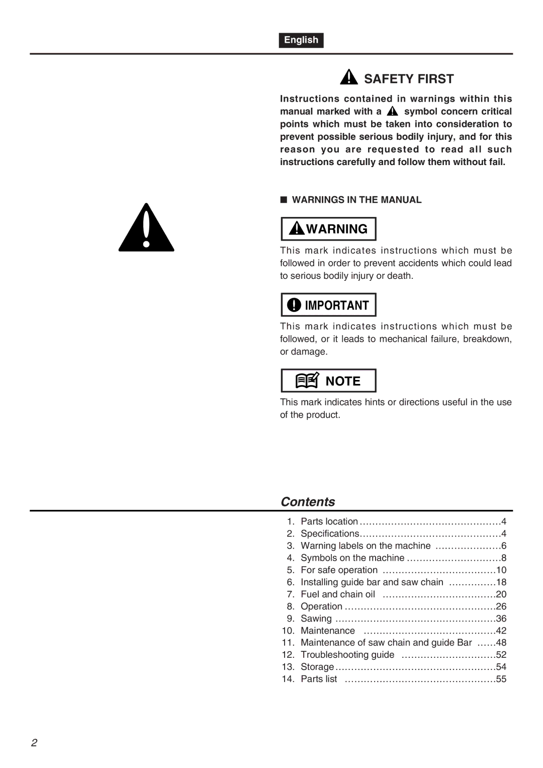 RedMax G5000AVS manual Contents 