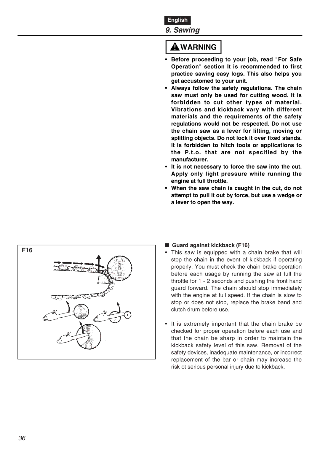 RedMax G5000AVS manual Sawing 