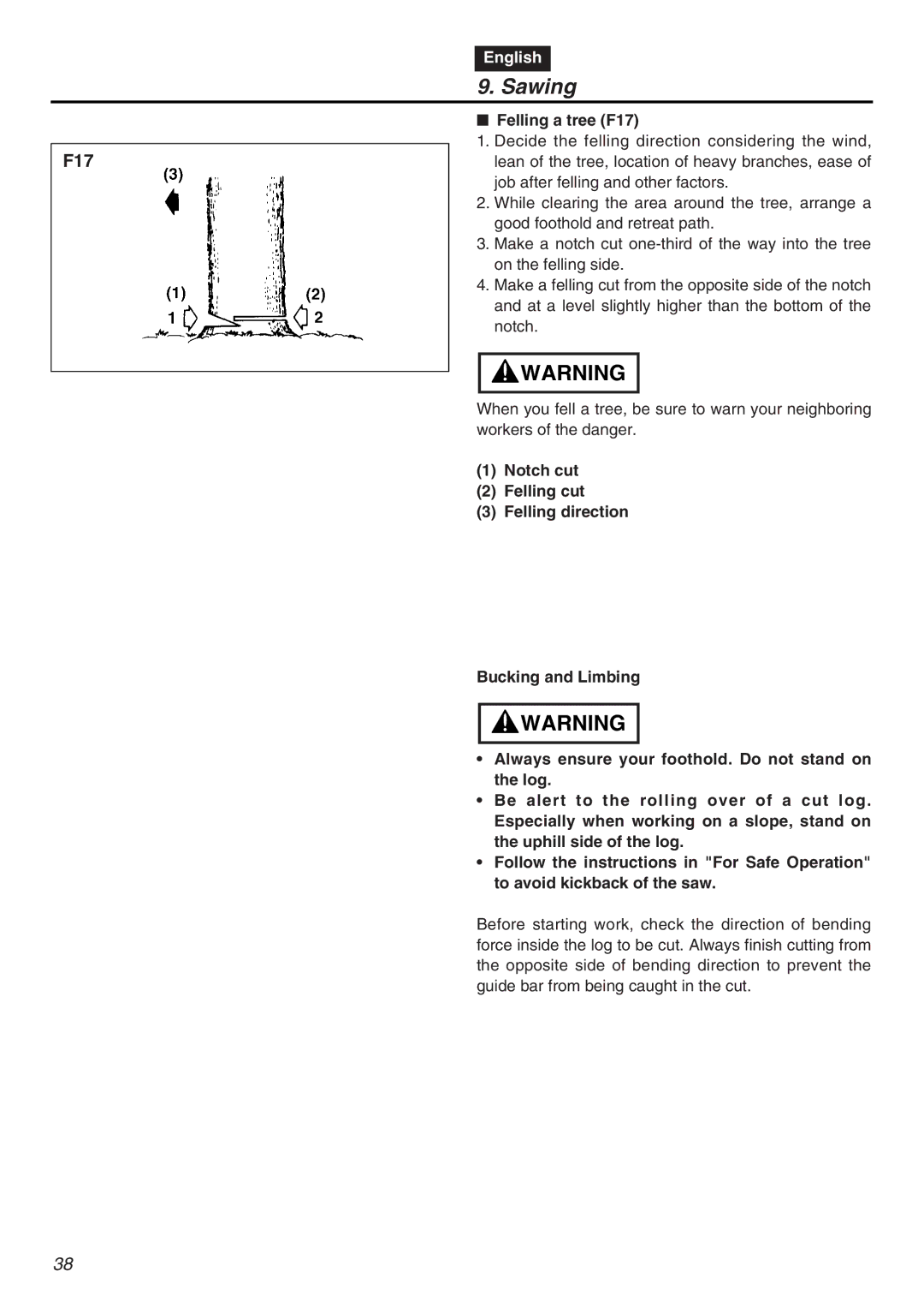 RedMax G5000AVS manual Felling a tree F17 