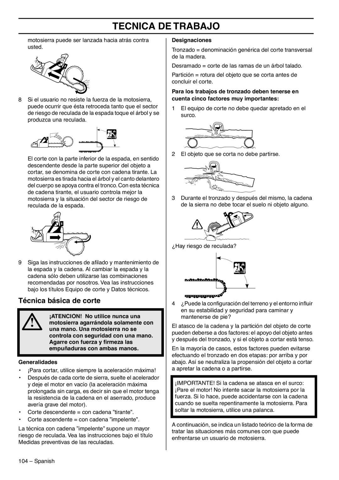 RedMax G5300 manual Técnica básica de corte, Designaciones 