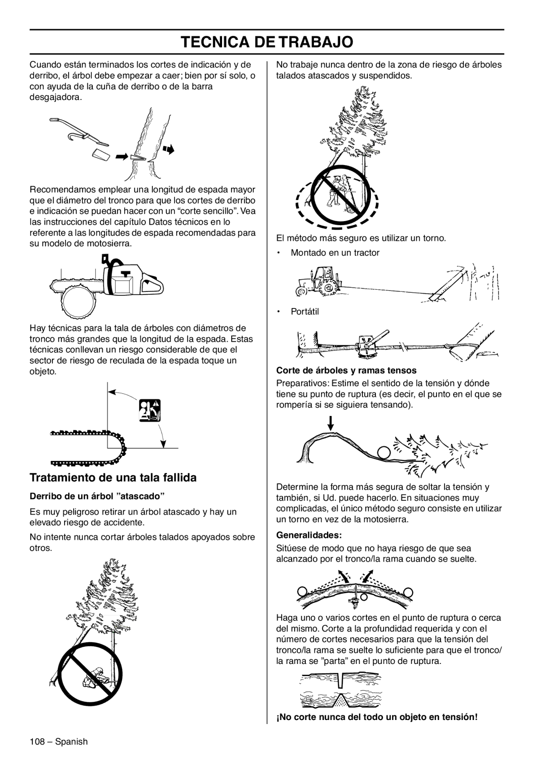 RedMax G5300 manual Tratamiento de una tala fallida, Derribo de un árbol atascado, Corte de árboles y ramas tensos 