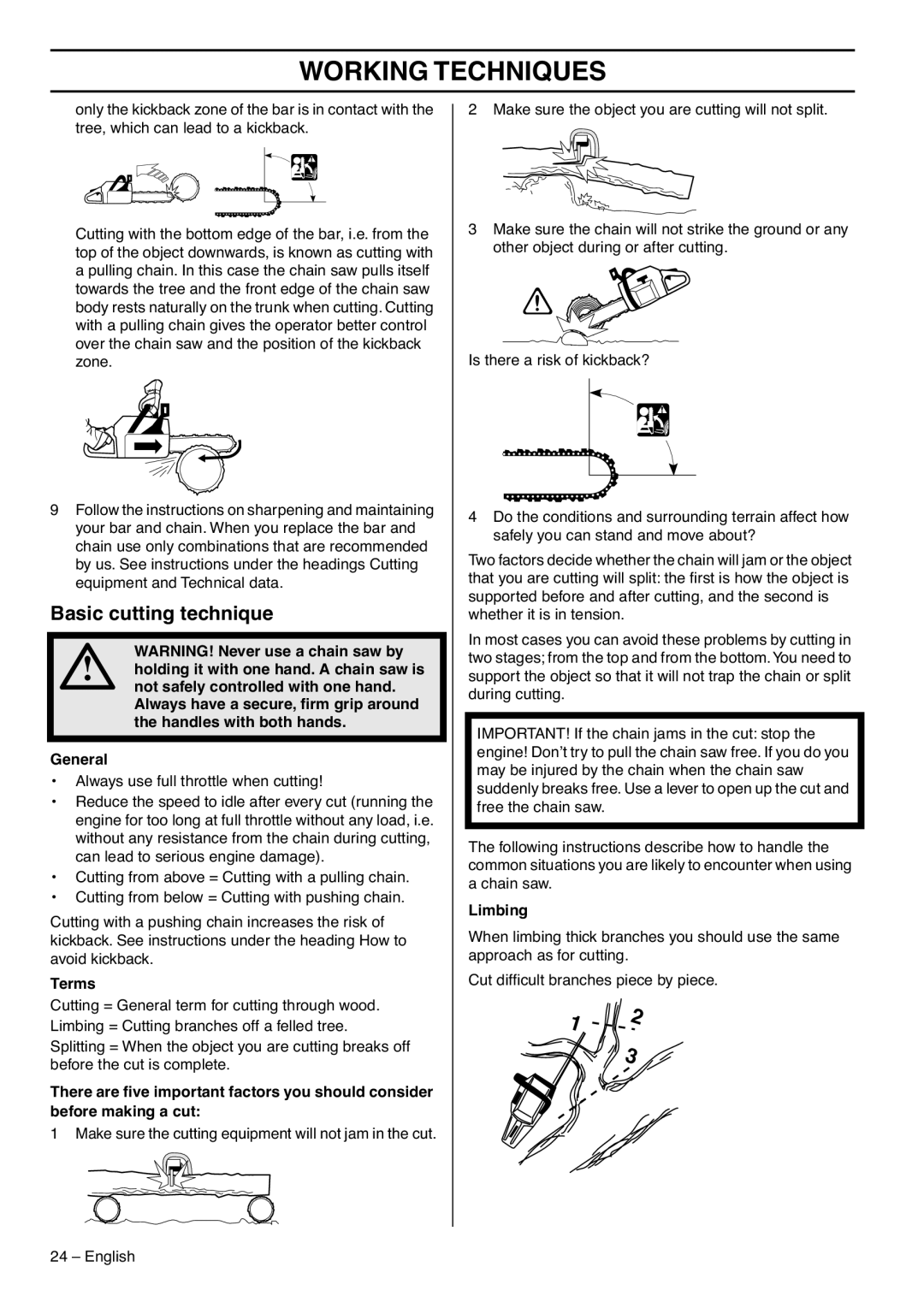 RedMax G5300 manual Basic cutting technique, Terms, Limbing 