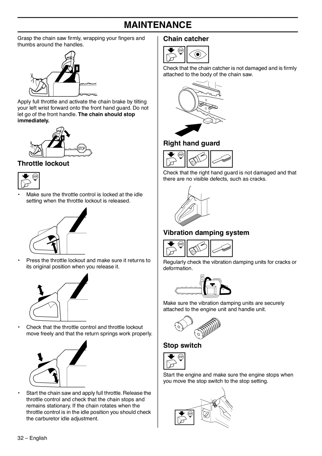 RedMax G5300 manual Throttle lockout, Immediately 