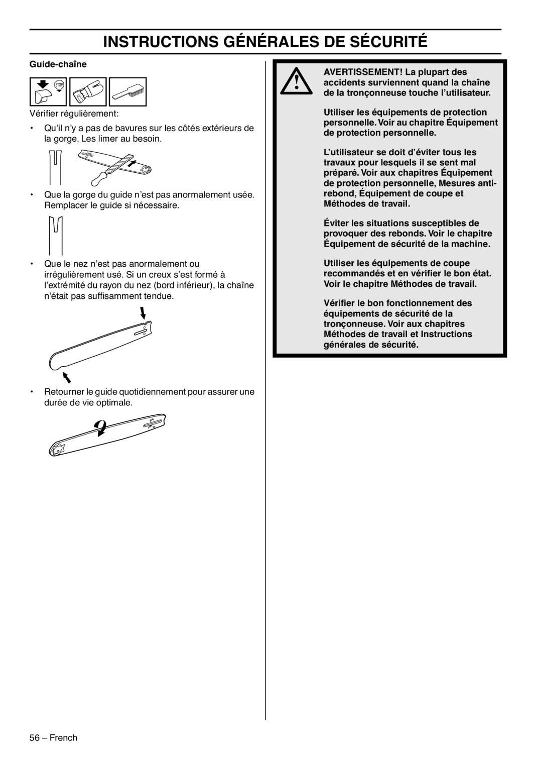 RedMax G5300 manual Guide-chaîne, AVERTISSEMENT! La plupart des 