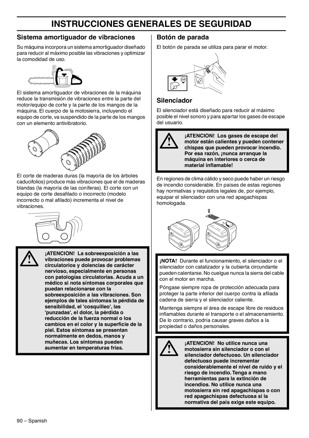 RedMax G5300 manual Sistema amortiguador de vibraciones, Botón de parada, Silenciador 