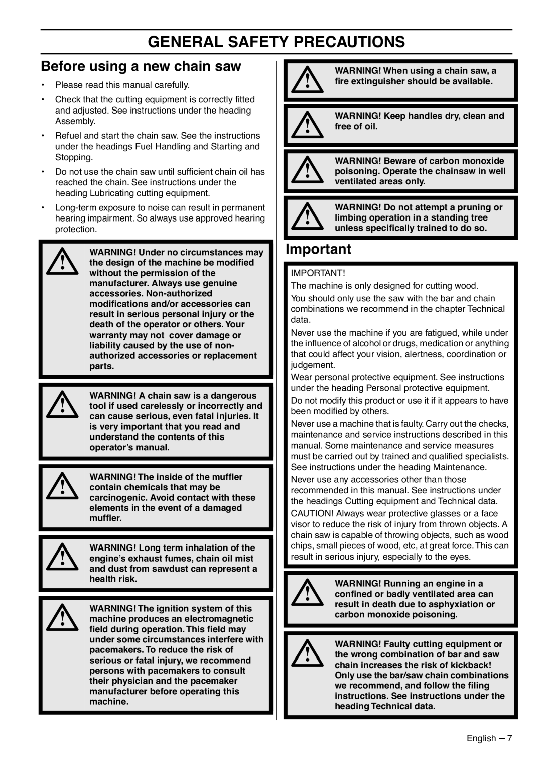 RedMax G5300 manual General Safety Precautions, Before using a new chain saw 