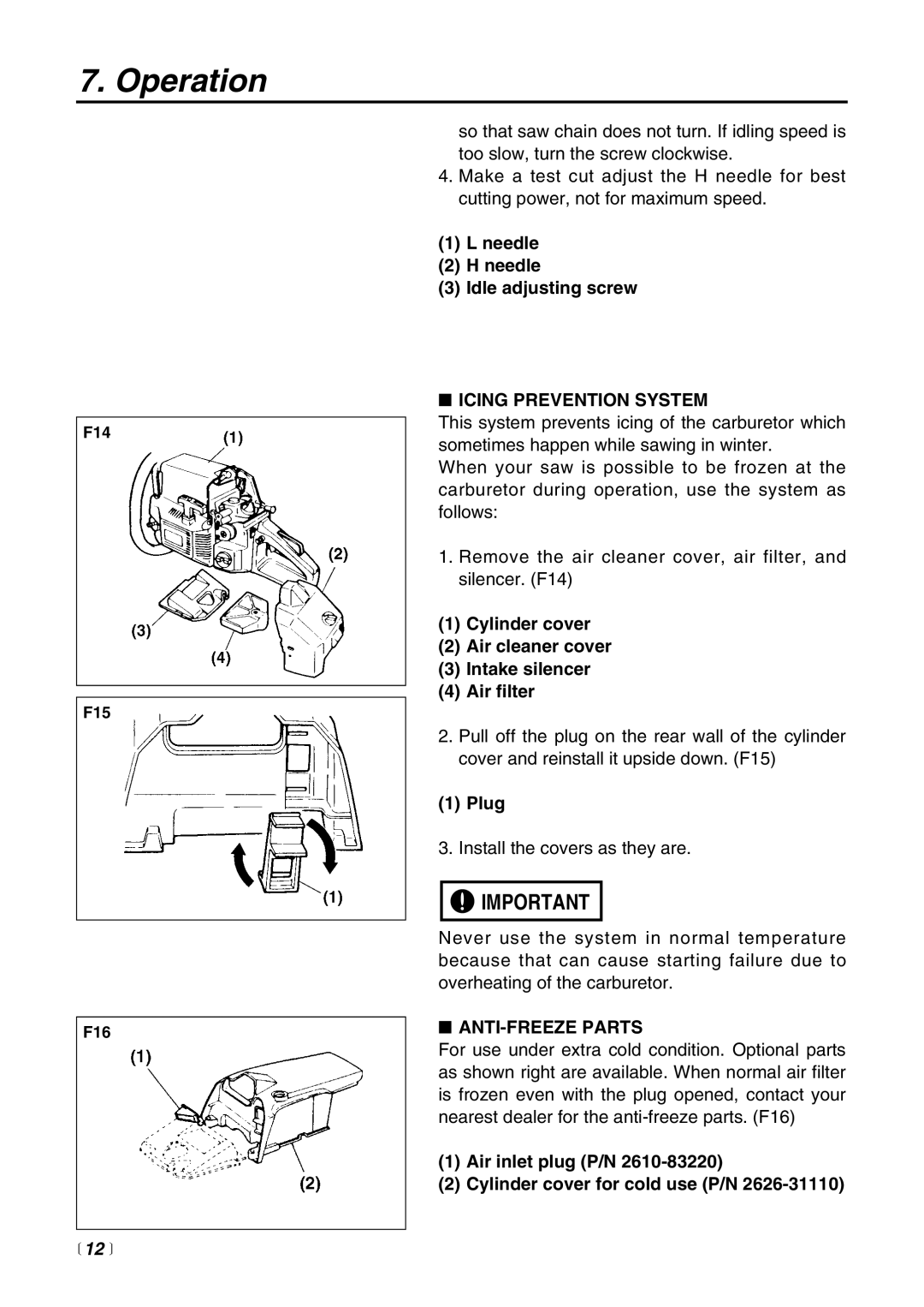 RedMax G621AVS manual Icing Prevention System, ANTI-FREEZE Parts 