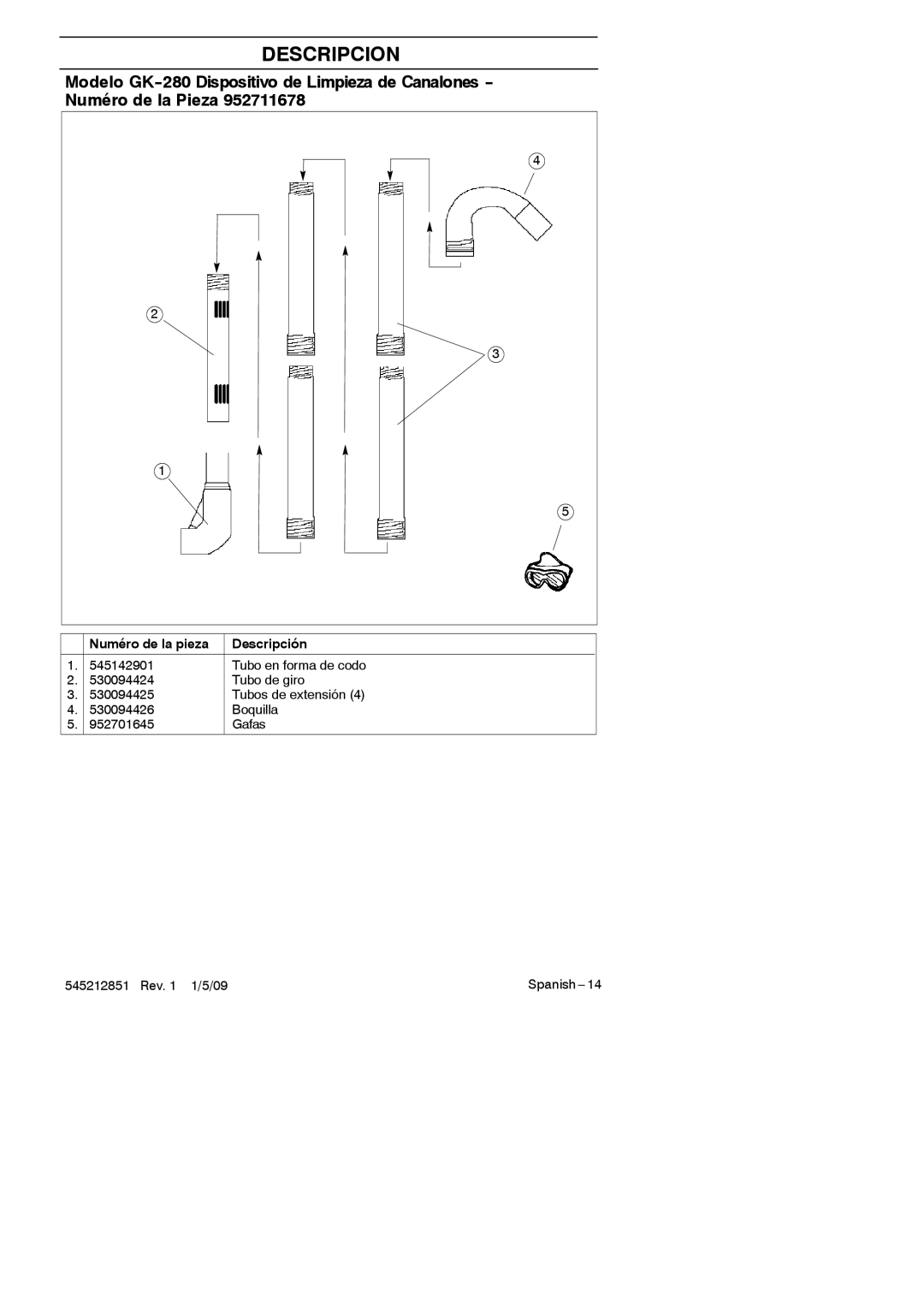 RedMax GK-280 manual Descripcion, Numéro de la pieza Descripción 