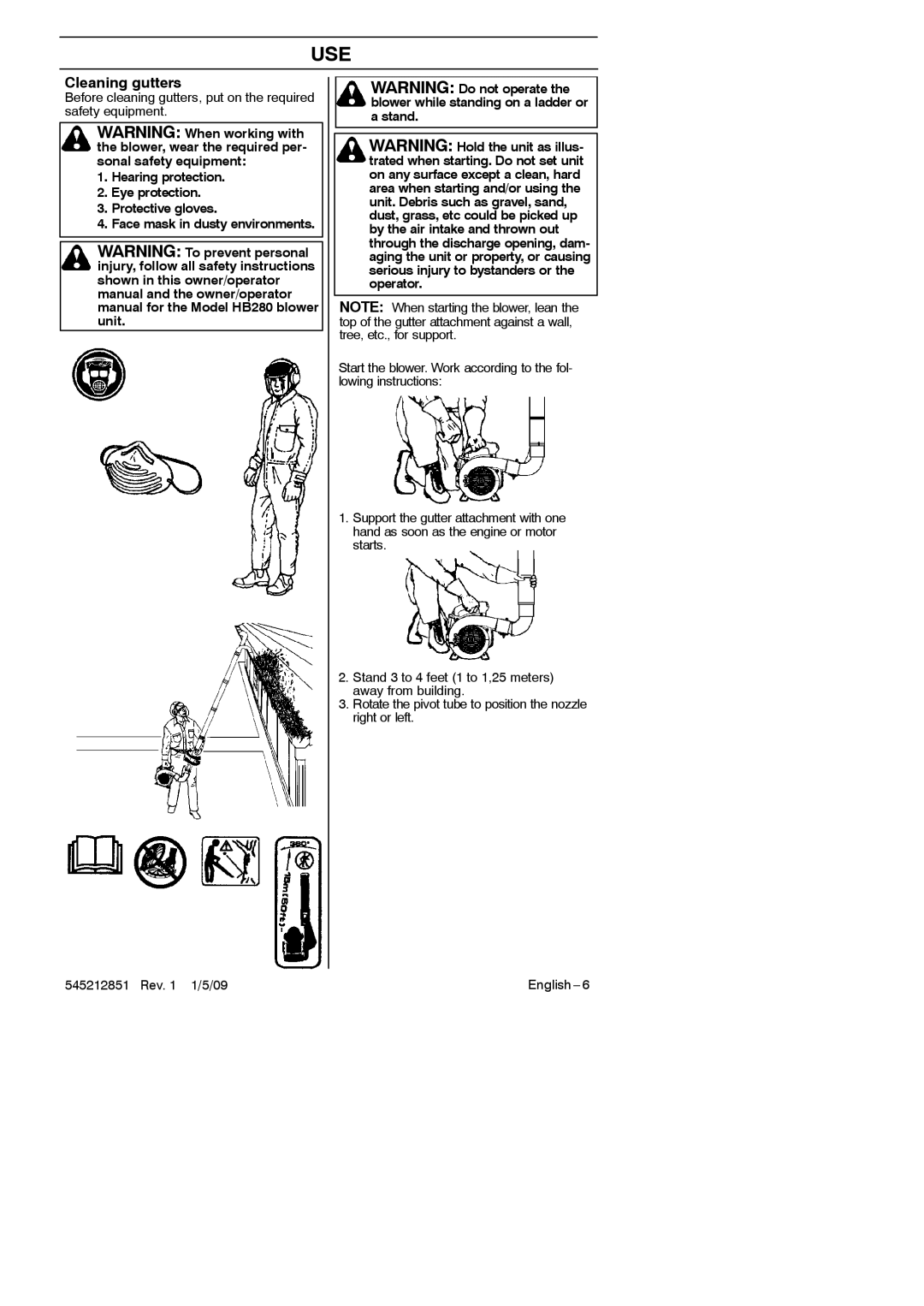 RedMax GK-280 manual Use, Cleaning gutters 