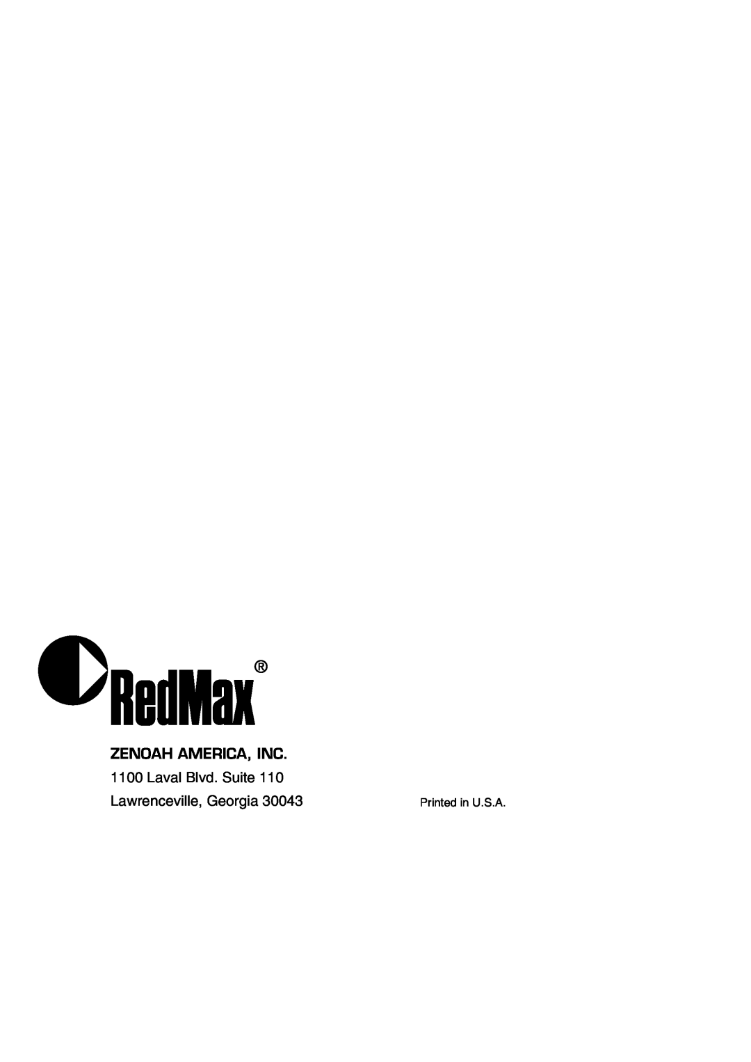 RedMax GK-280 manual Zenoah America, Inc, Laval Blvd. Suite Lawrenceville, Georgia 