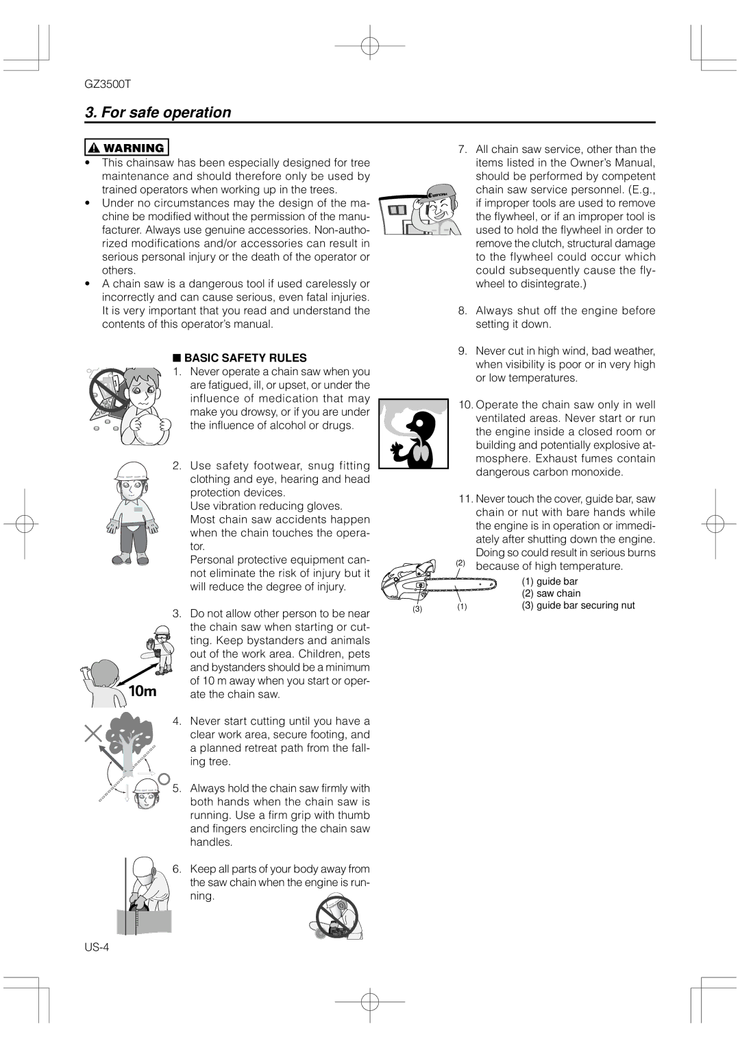 RedMax GZ3500T manual For safe operation, Basic Safety Rules, Because of high temperature, US-4 