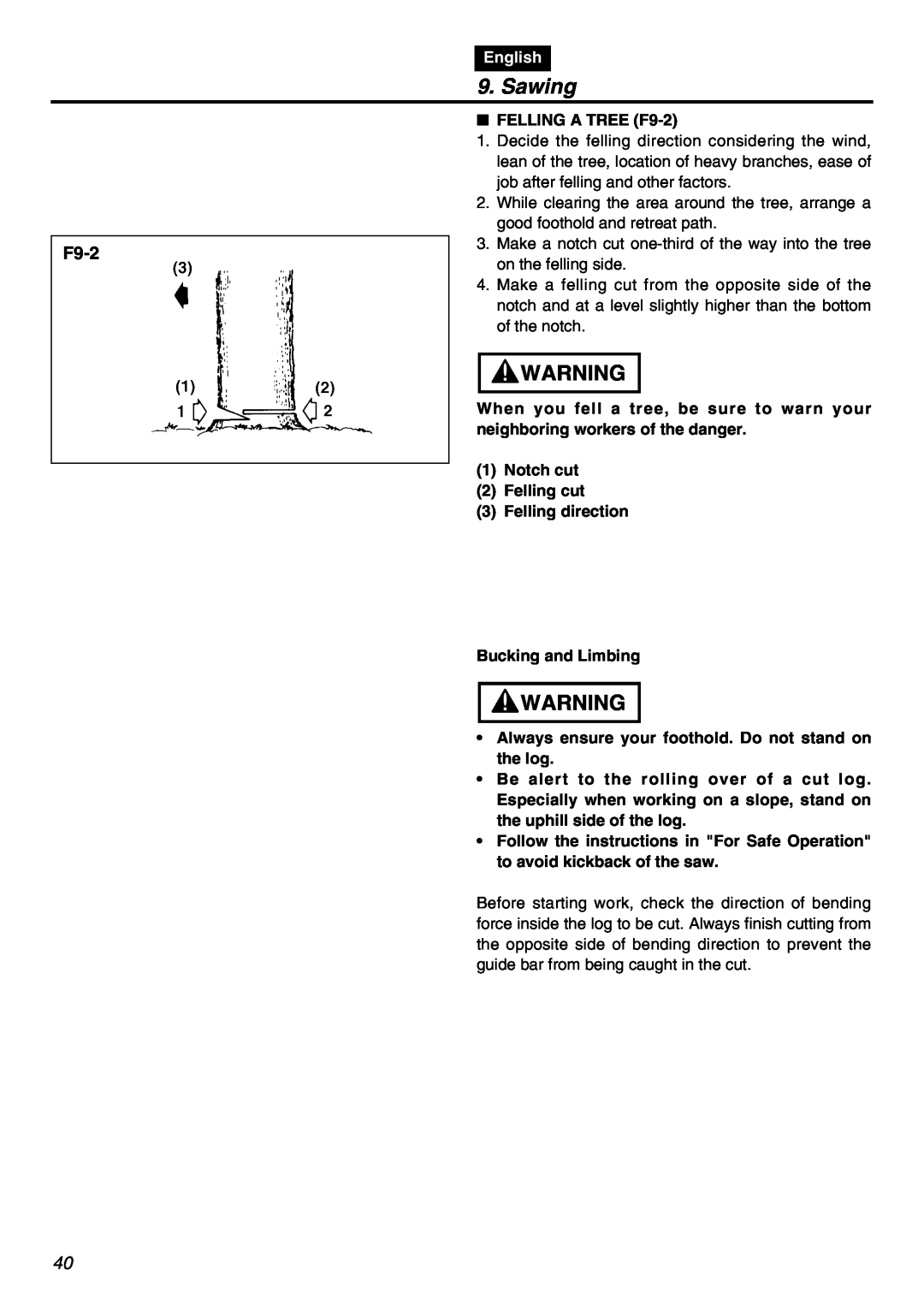 RedMax GZ400 manual F9-2, Sawing, English 