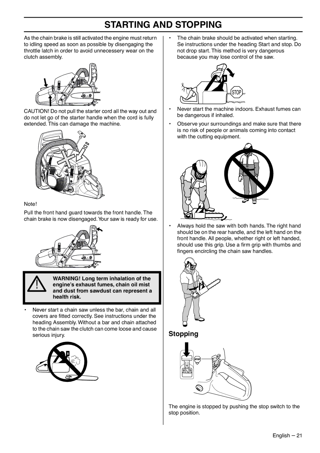 RedMax GZ7000 manual Stopping, Health risk 