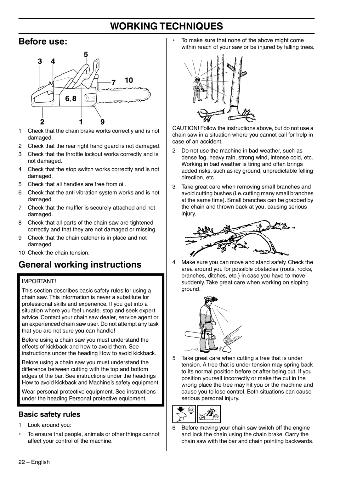 RedMax GZ7000 manual Working Techniques, Before use, General working instructions, Basic safety rules 